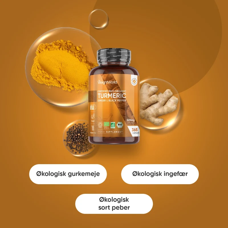 Økologisk Gurkemeje med Ingefær og Sort Peber 505mg