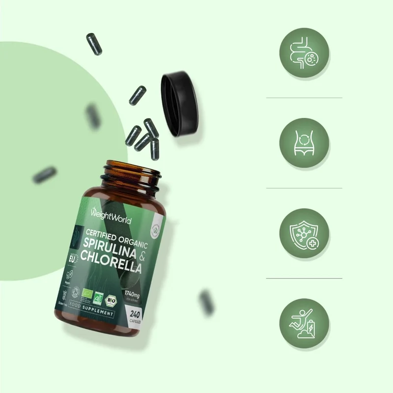 Øko spirulina og chlorella 1740 mg