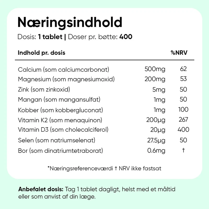 Kalktabletter med Magnesium, Zink og D3-Vitamin