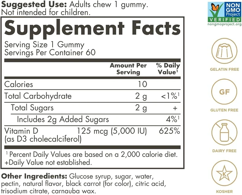 Solgar Vitamin D3 Gummies for Adults 5,000IU Ultra Potency