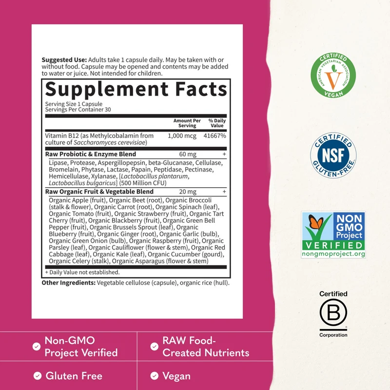 Garden of Life Vitamin Code Raw B-12 1,000mcg Capsules