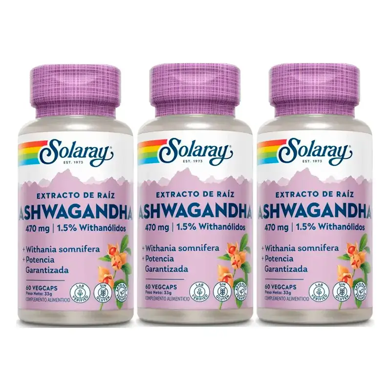 Solaray Ashwagandha 470 Mg Veggie Pack 3 x 60 Capsules