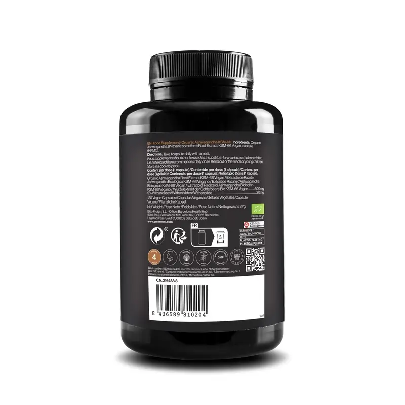 Zenement Ashwagandha Organic Ksm-66, 120 vegan capsules