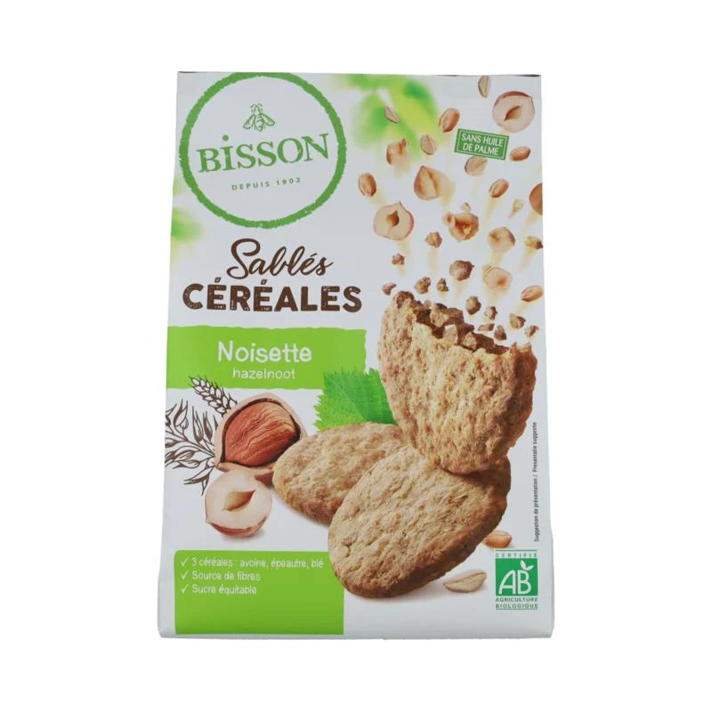 Bisson Zandkoekjes hazelnoot & granen bio 200 gram