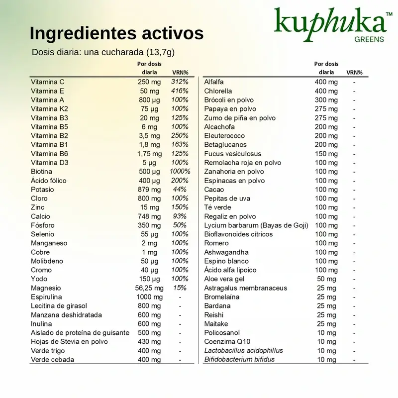 Kuphuka Greens Suplemento Nutricional 100% Natural Y Holistico Manzana Y Vainilla, 411 gr