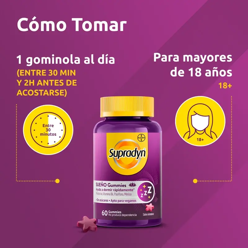 Supradyn Sueño Y Serenidad Gummies Melatonina Y Vitamina B6 , 60 caramelos de goma