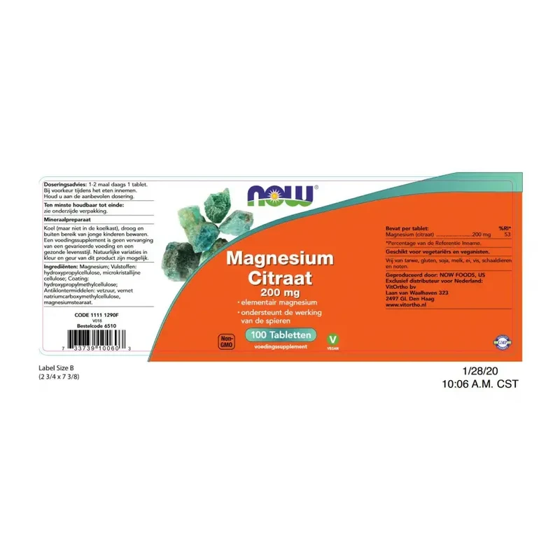 NOW Magnesium citraat 200 mg