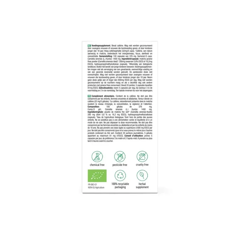 Purasana Matcha 280 mg biologisch 100 vcaps