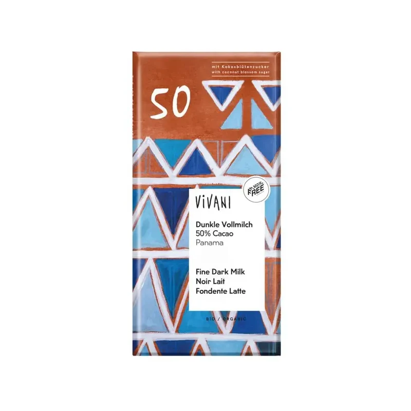 Vivani Chocolade melk donker 50% Panama 80 gram