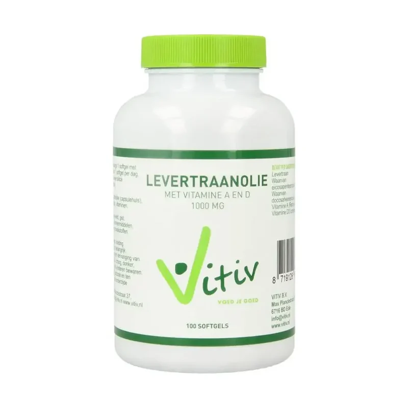 Vitiv Levertraanolie 1000 mg vitamine A D 100 softgels