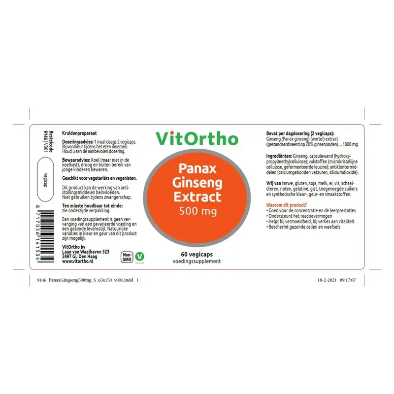 VitOrtho Panax ginseng extract 500 mg 60 vcaps