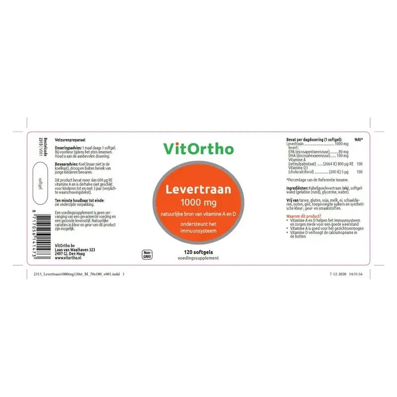 VitOrtho Levertraan 1000 mg 120 softgels