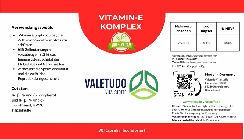 Vitamin E Komplex – Zellschutz hochdosiert | 2-Monats-Packung