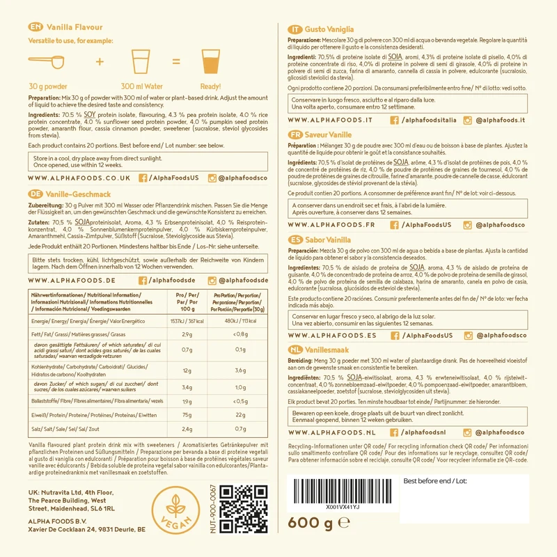 Vegan Protein - Vanille 2x600g