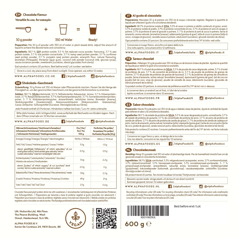 Vegan Protein - Schokolade 2x600g