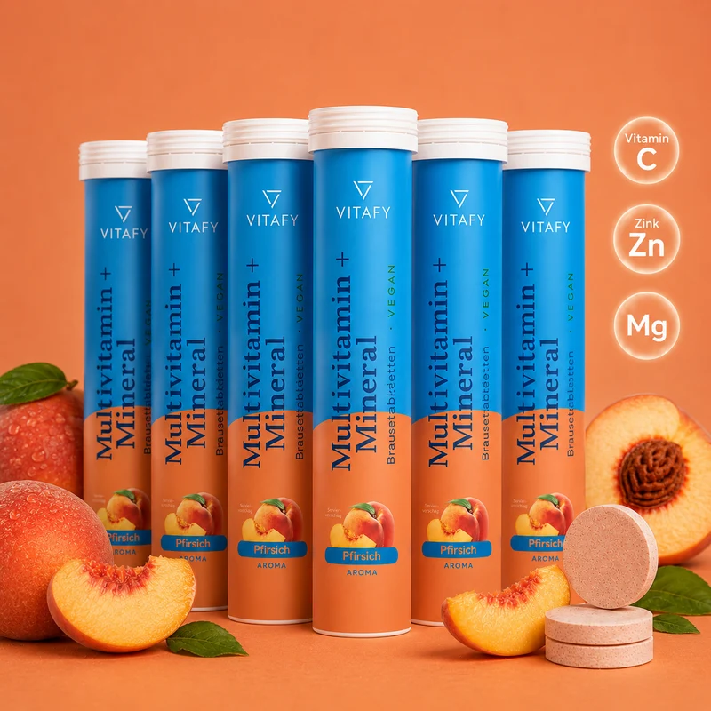 Multivitamine + Mineraal - Peach (20 bruistabletten) - 6 Pack