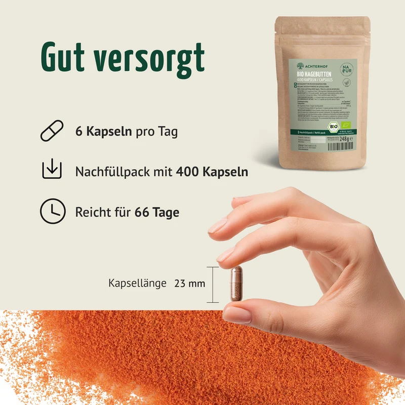 Bio Hagebutten Kapseln Nachfüllpack (400 Kapseln)