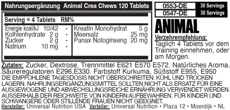 Animal Creatine Chews (120 Kautabletten)