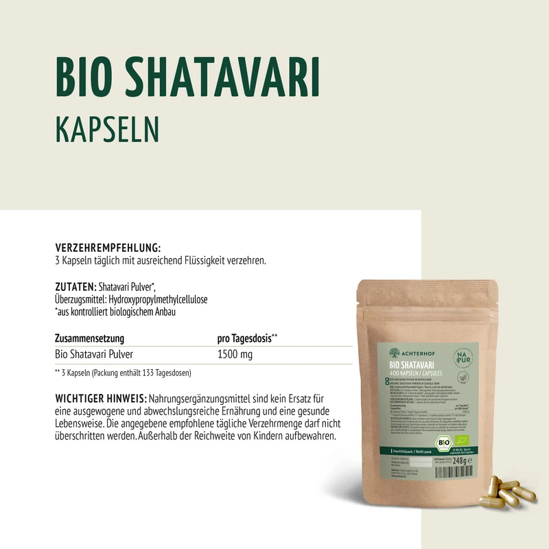 Bio Shatavari Kapseln Nachfüllpack (400 Kapseln)