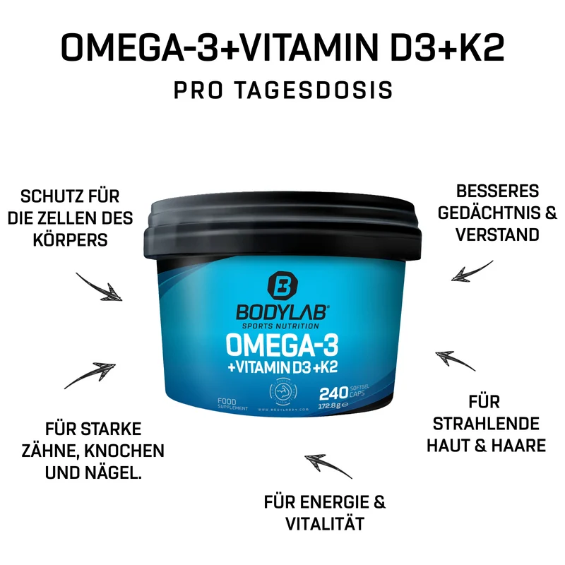 Omega-3 + D3 + K2 (omega-3 triglyceride + vitamins) (240 softgel capsules)