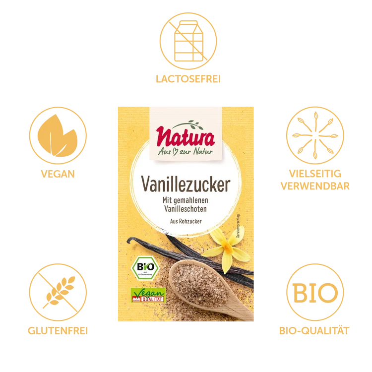 Natura - Vanille-Zucker mit Rohzucker 5er-Pack bio, 40g