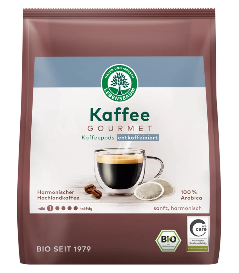Lebensbaum - Kaffee Gourmet Kaffeepads entkoffeiniert bio, 126g
