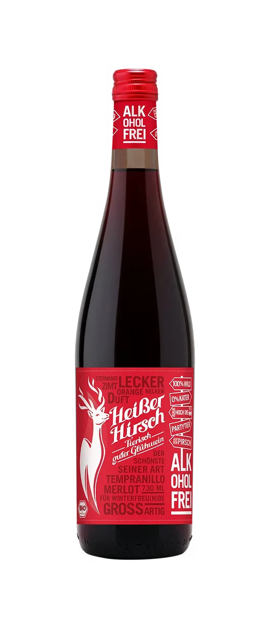 ACHT GRAD PLUS - Heißer Hirsch Glühwein alkoholfrei rot bio, 750ml