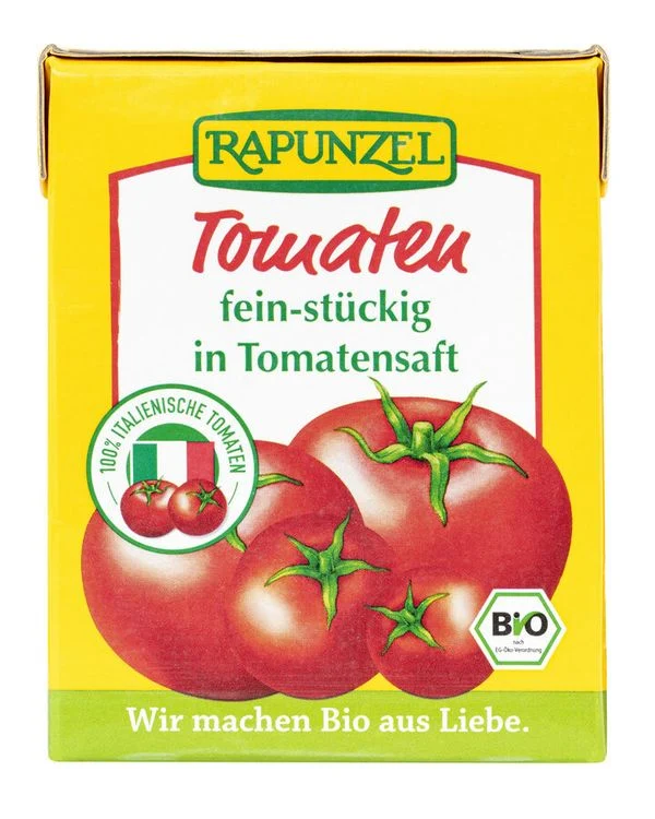 Rapunzel - Tomaten fein-stückig in Tomatensaft im Tetra Pak, 390g