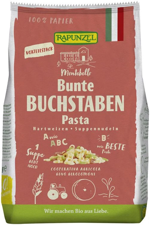 Rapunzel - Buchstaben Suppennudeln Semola bunt, 500g