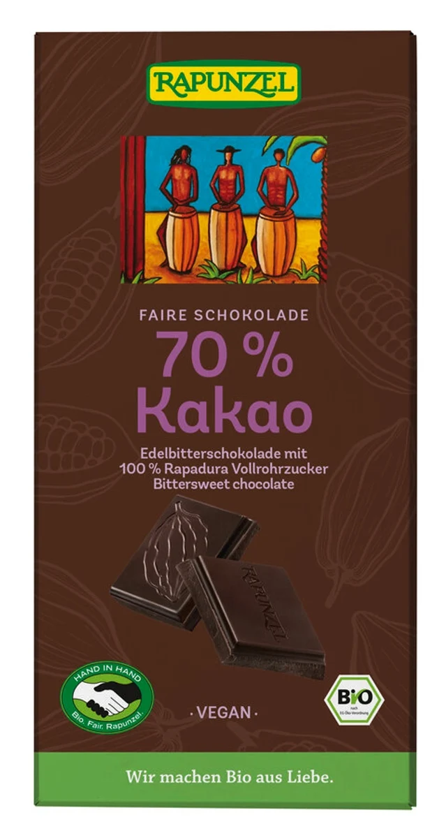 Rapunzel - Edelbitter Schokolade 70% Kakao (Rapadura) bio, 80g