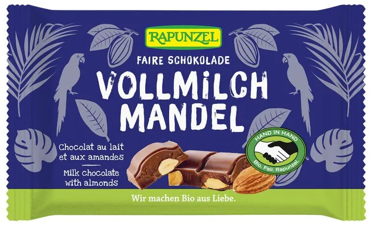 Rapunzel - Vollmilch Schokolade mit ganzen Mandeln bio, 100g