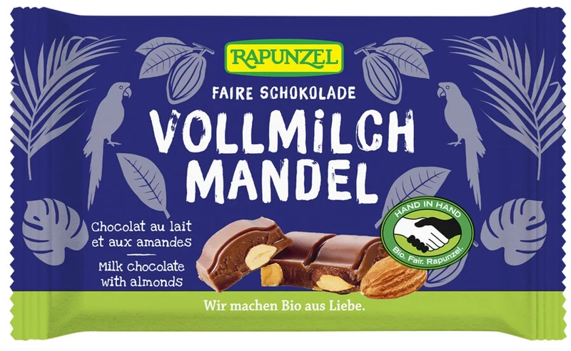 Rapunzel - Vollmilch Schokolade mit ganzen Mandeln bio, 100g